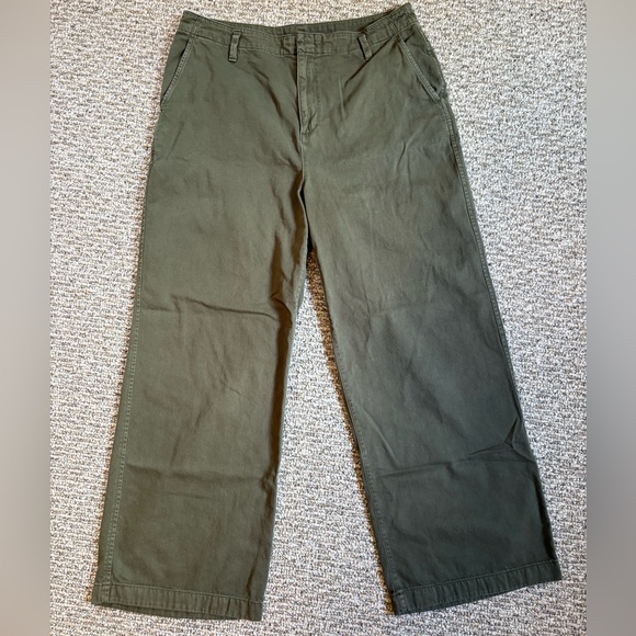 Gap Army Green Twill Wide Leg Pants — Size 14 - Picture 2 of 6